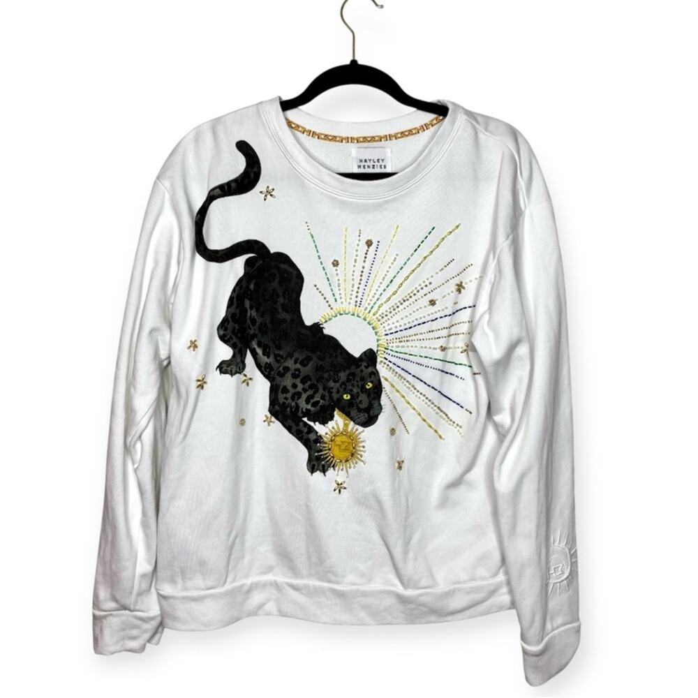 Hayley Menzies black panther embellished beaded white sweatshirt XS oversized